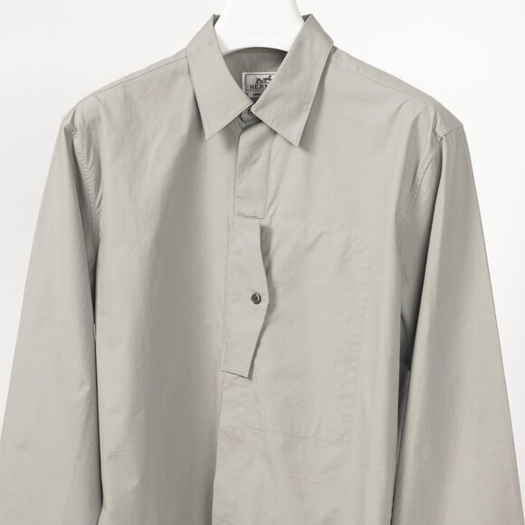 Hermes Light-Grey Cotton-Poplin Vertical-Pocket Shirt - Picture 3 of 10